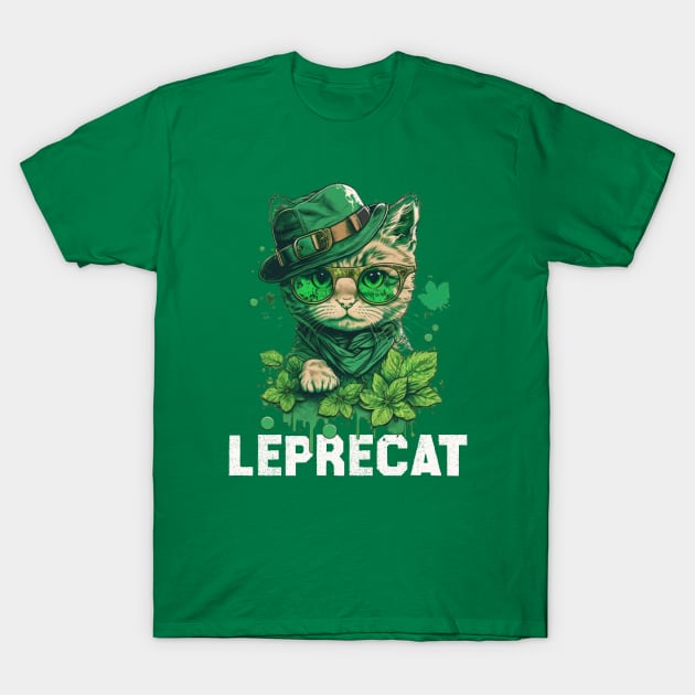 St Patricks Day Cat Leprechaun Funny Lucky Green Proud Irish - Leprecat Funny Irish Cat Lover Present Ideas T-Shirt by Arda